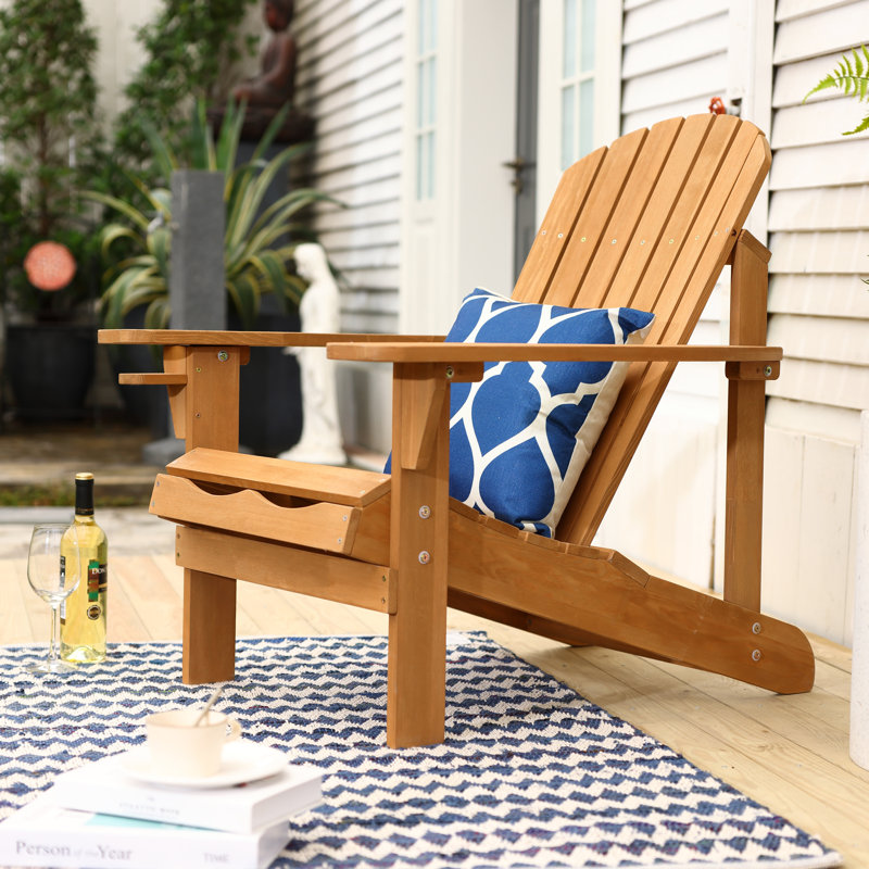 Solid Wood Spacious Adirondack Chair with Cup Holder