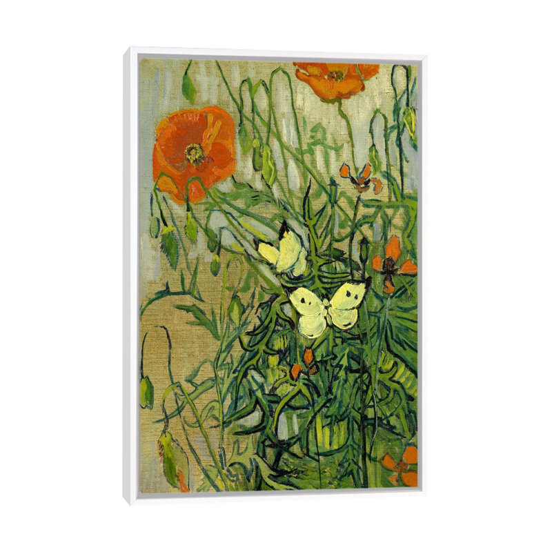 «Butterflies and Poppies» par Vincent Van Gogh - reproduction, Toile blanche encadrée, H 48 po x l 32 po x P 1,5 po