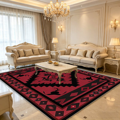 Tapis Red Red Deer pour le salon, doux et confortable, convient à toutes les saisons, facile à entretenir, tapis de sol intérieur lavable à la machine, sous la table de ferme convenant à la chambre à coucher, à la salle à manger, au bureau, au balcon, au patio