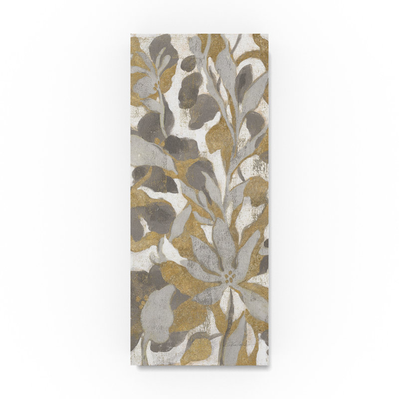 Silvia Vassileva Gray and Gold Floral Canvas Art