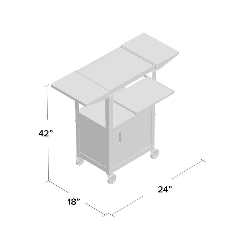 Adjustable Black Steel AV Cart with Keyboard Tray and Cabinet