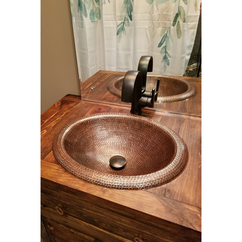 18" Oval Hammered Copper Bathroom Sink with Oil Rubbed Bronze Finish