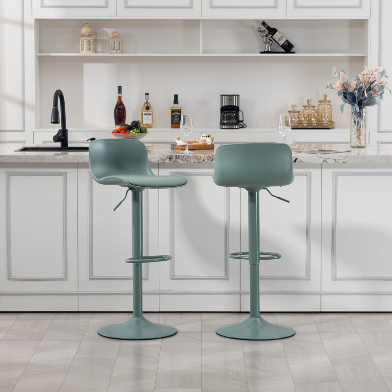 Modern Adjustable Swivel Bar Stools, Pu Leather Counter Barstool With Low Back, Kitchen Island Chairs With Large Base(Set Of 2)
