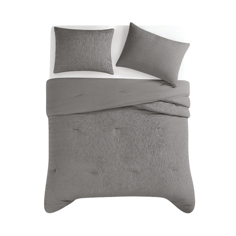 Ensemble d'édredon délavé froissé Trely Soft, Édredon pour grand lit + 2 taies décoratives sta, Gris