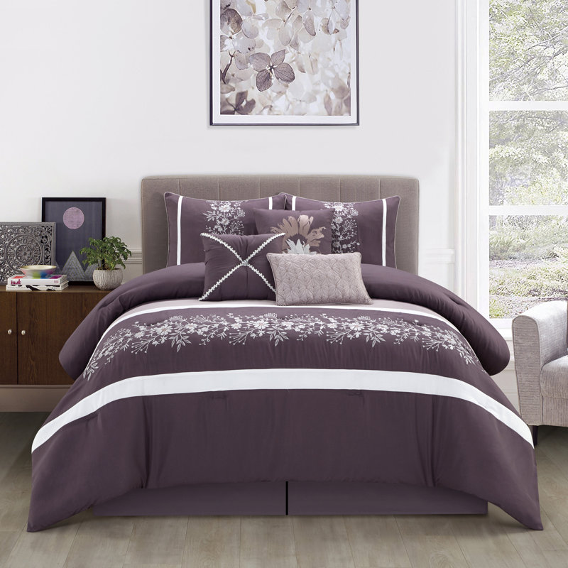 Viena Purple Microfiber 7 Piece Comforter Set, California King