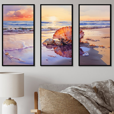 Coastal Treasures Sunset Seashell I - plage, art mural