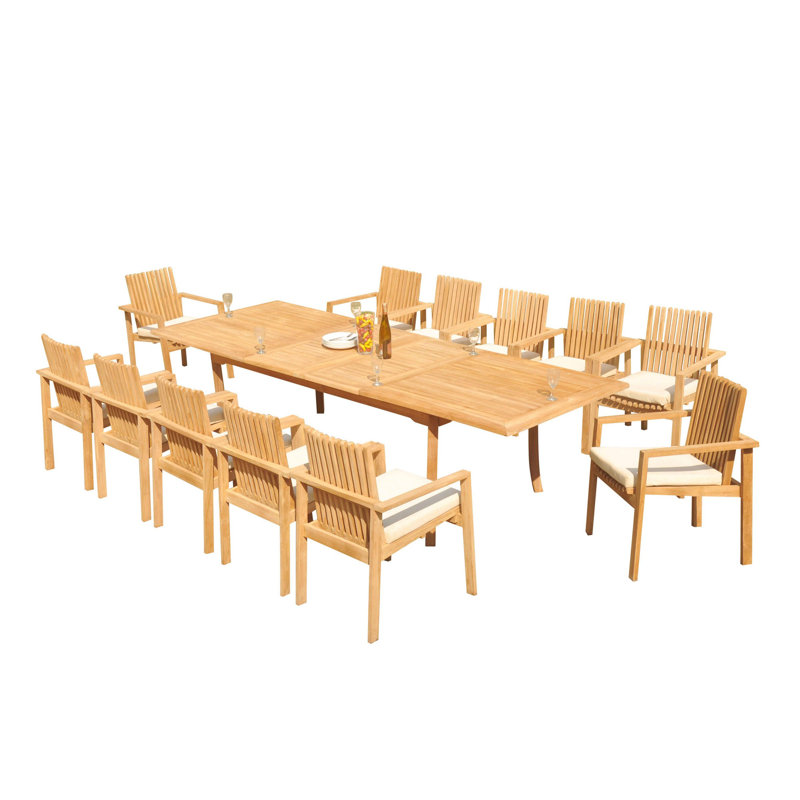 Ensemble de salle à manger rectangulaire en teck, 8, H 31 po x l 117 po x P 40 po