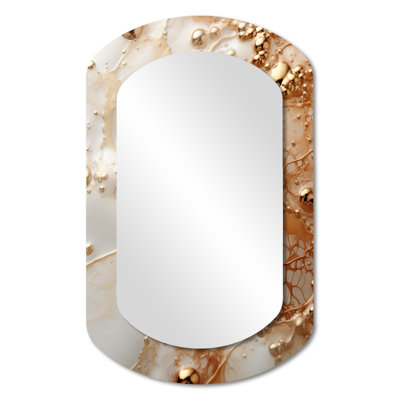 White And Gold Champagne Flow II - Champagne Metal Art Decor - Asymmetrical Traditional Wall Mirror