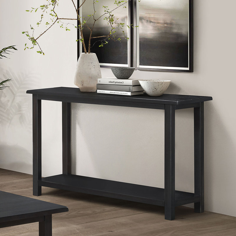 Console en bois avec tablette inférieure ouverte en Java vieilli, Noir
