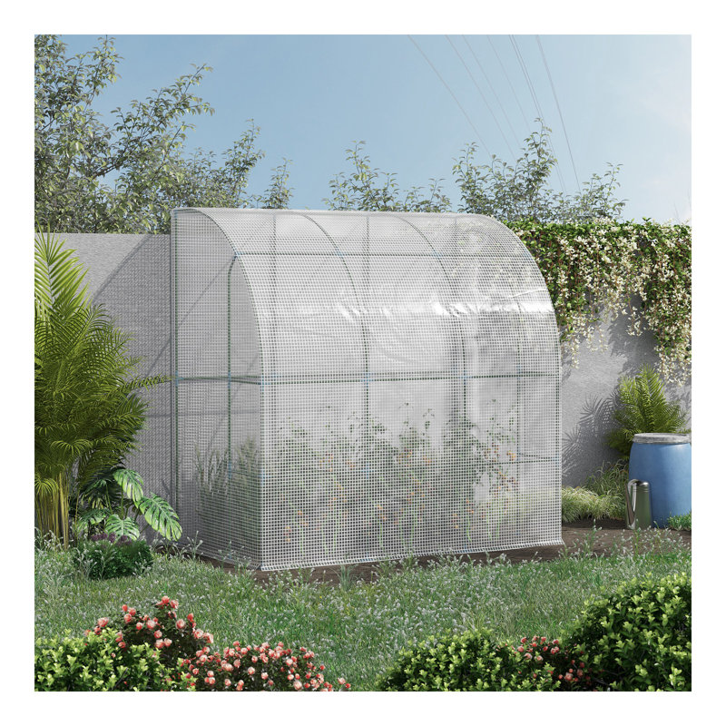 Outsunny 7' X 4' X 7' Outdoor Lean To Greenhouse, Walk-In Green House Plant Nursery With Roll-Up Window, PE Cover, White