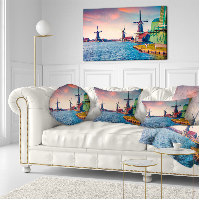 Printed Zaandam Mills on Water Channel Lumbar Pillow