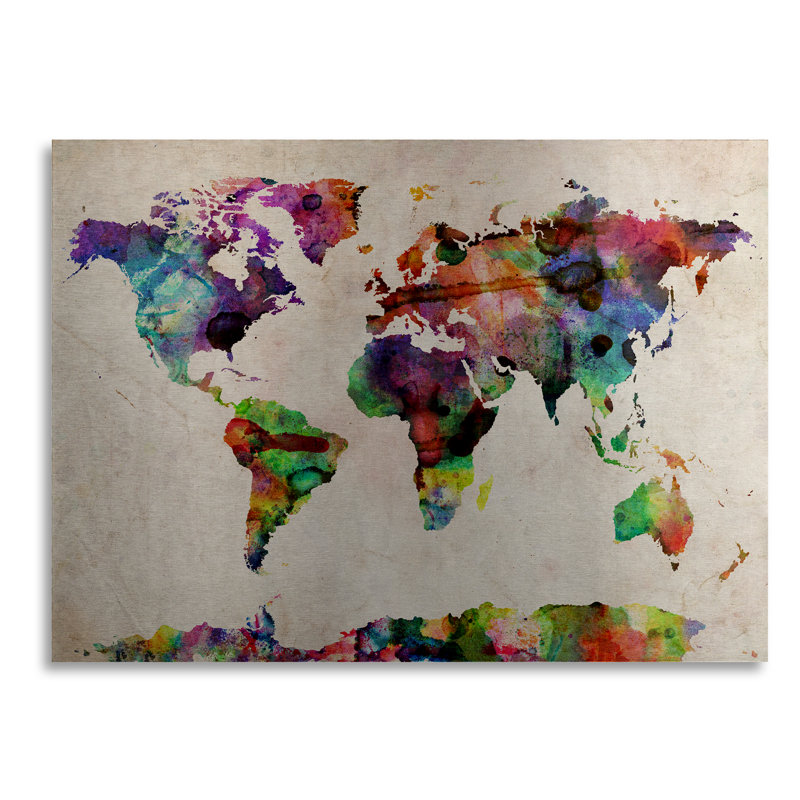 « aquarelle world map », impression sur métal