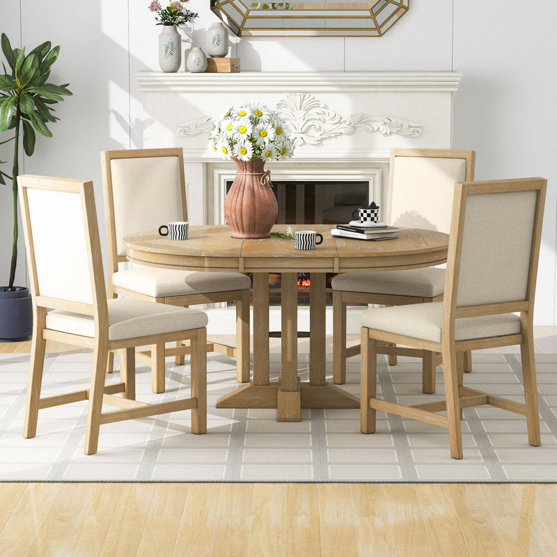 Ensemble de salle à manger 5 pièces avec table ronde et 4 chaises rembourrées pour la cuisine et la salle à manger