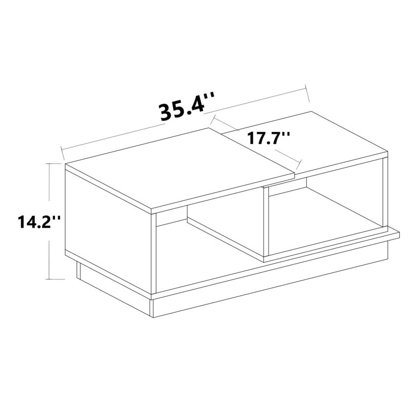 Table basse moderne avec design mural, finition anthracite et chêne, 35,4 x 14,2 x 14,2 pouces | 100% panneau de particules enduit de mélamine, épaisseur: 0,7 pouce | Élégant avec de nombreuses tablettes de rangement