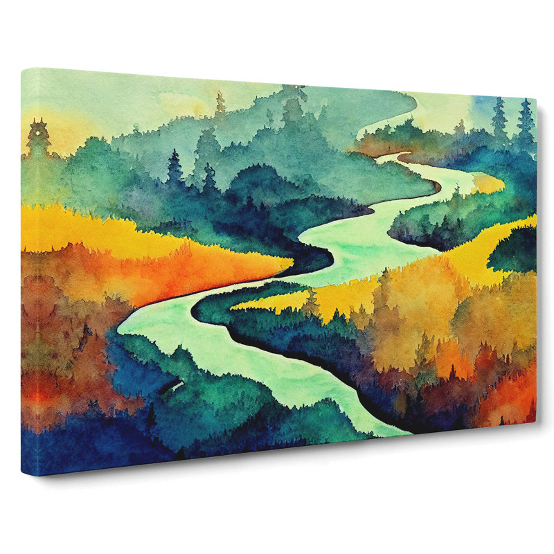 Magical Forest River - Wrapped Canvas Painting, 35cm H x 50cm W x 3cm D