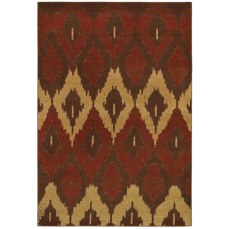 Tapis marron à motif ikat Doughton, Rectangle 9 pi 9 po x 13 pi