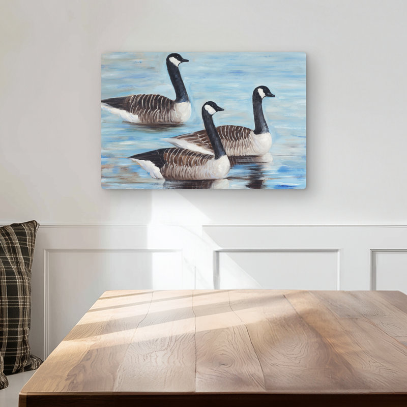 Canada Geese in Water - Rustic Brown Metal Print Decor