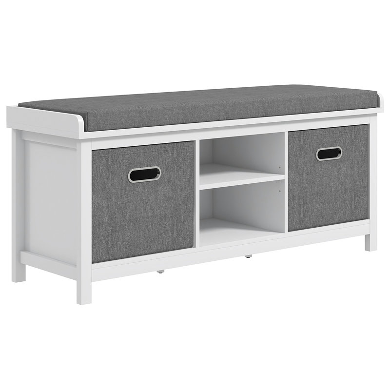 Shoe Bench with Cushion, Storage Bench for Entryway with Padded Seat, 2 Drawers and Adjustable Shelf for Hallway, Living Room, Bedroom, White