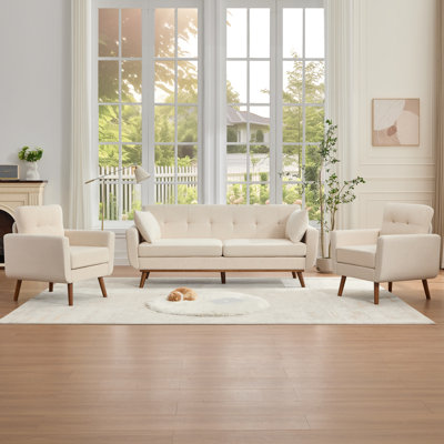 78" W Sofa With 2 Armchair Accent Chair Tufted Upholstered Living Room Set
