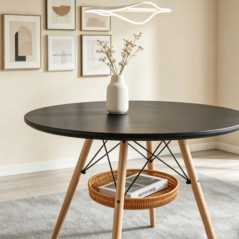 Table de salle à manger en MDF de 31,5 pouces, Noir, bois