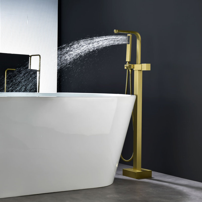 Floor Tub Filler with Diverter, Brushed Gold