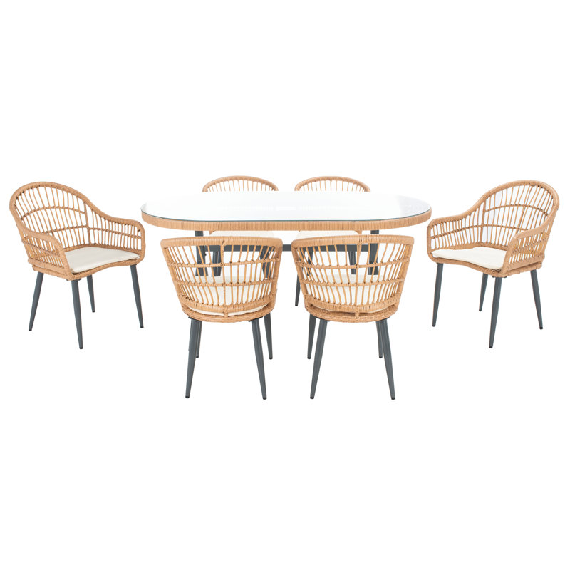 Ensemble de salle à manger long avec coussins 62,8 po Andice, Blanc