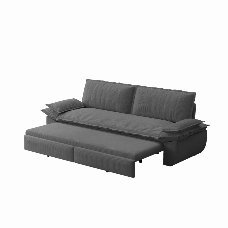 73.2"Wide Queen Pull Out Sofa Bed 3-in-1 Convertible Multi-Functional Couch with 2 Soft Pillows and Stylish Loveseat