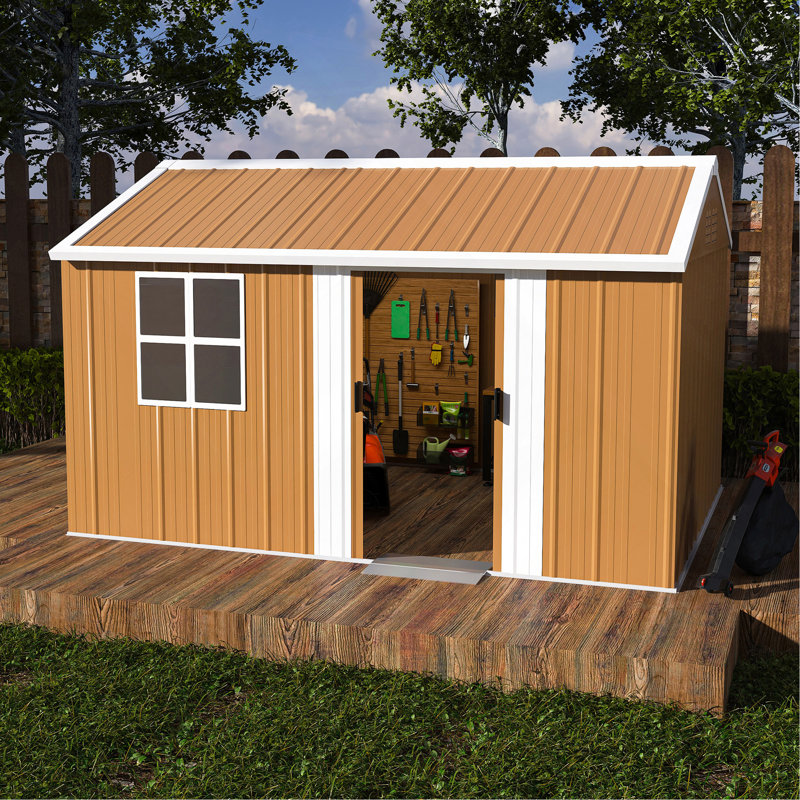 12X8 FT Heavy-Duty Metal Storage Shed With Windows, Lockable Door & Ventilation - Weatherproof Outdoor Garden Shed For Backyard, Lawn, And Tool Organization