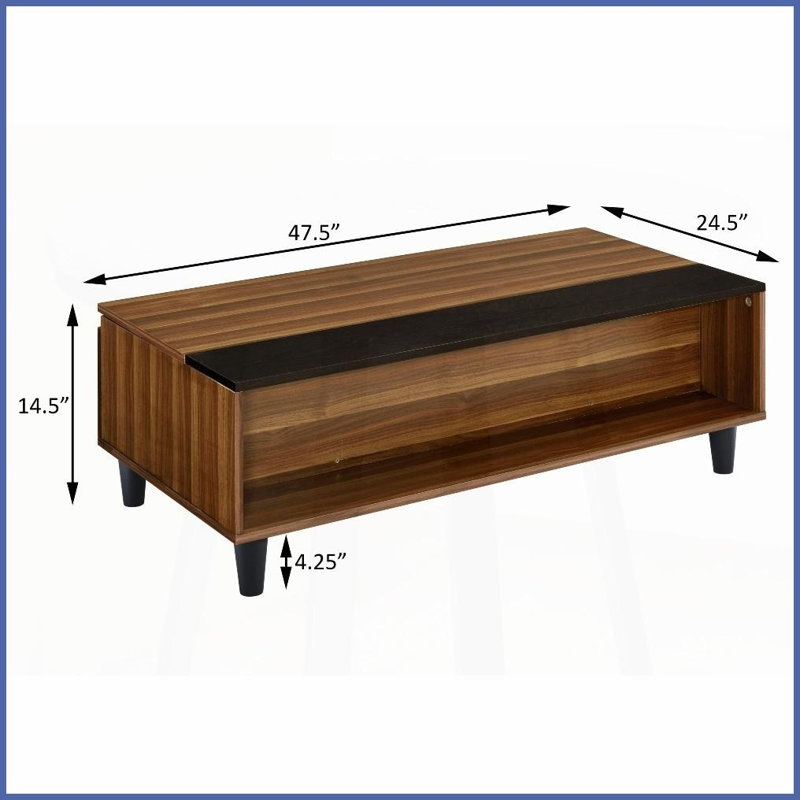 Noyer & amp; Table basse à plateau relevable noir - Centre de table élégant avec rangement polyvalent