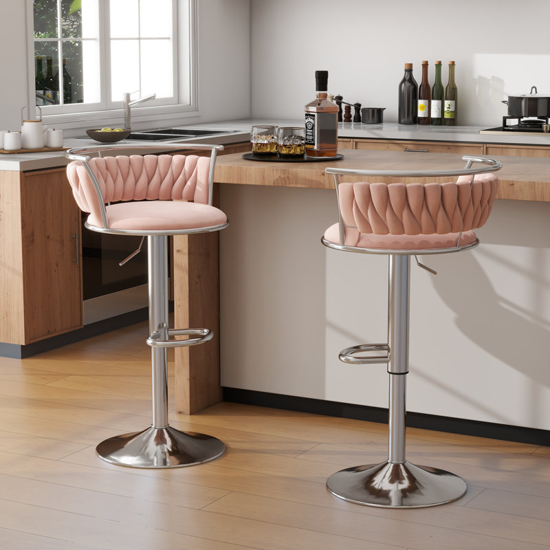Ginko Height Adjustable Swivel Bar Stool, Pink, Silver