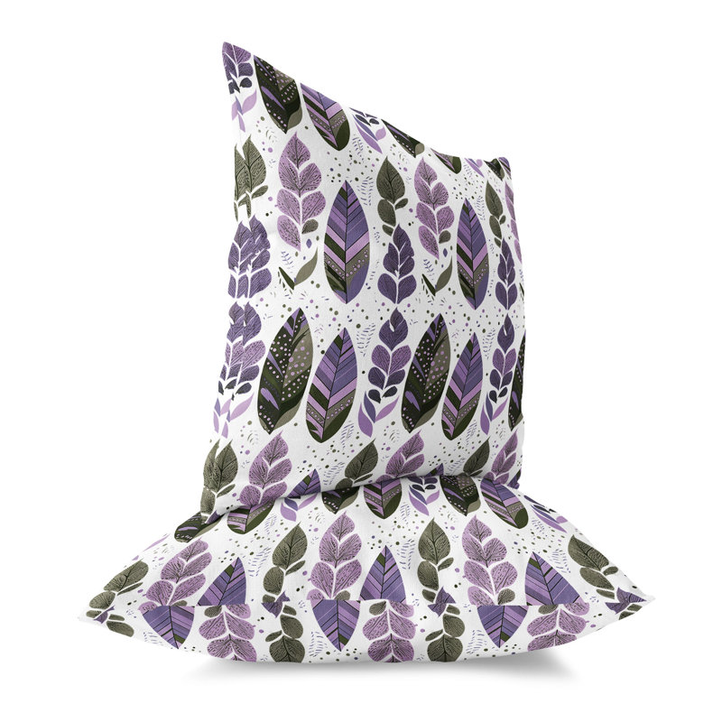 Purple and Green Tribal Leafy Treasures 16" Square Throw Pillow