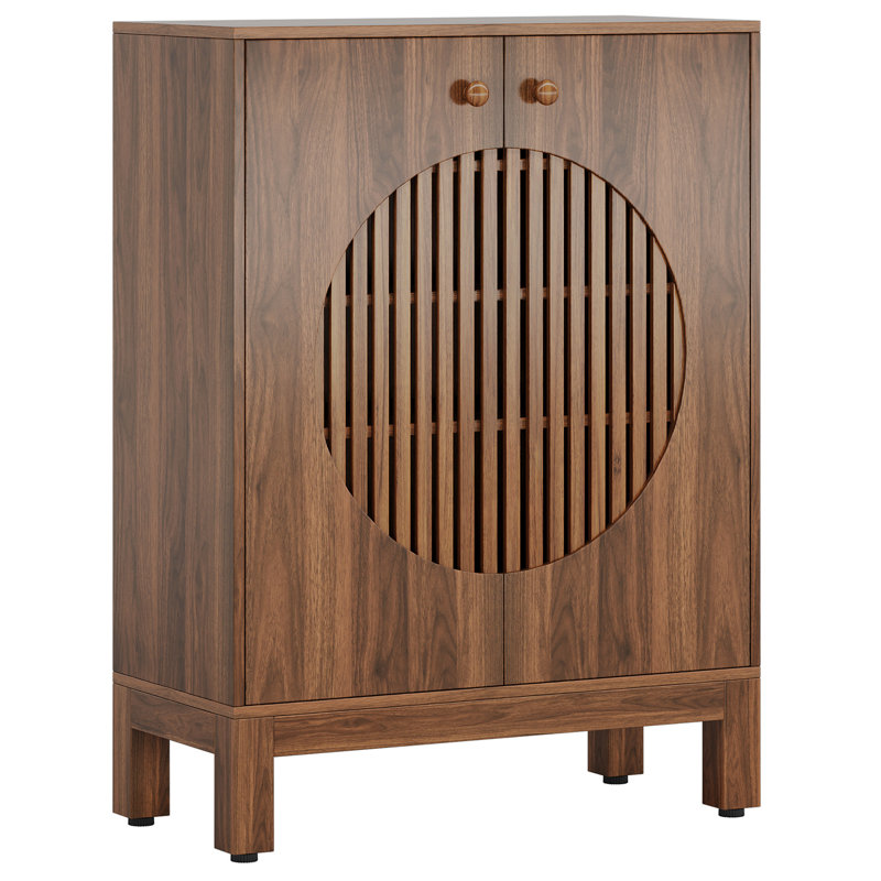 28.74” Brown 5-Tier Shoe Cabinet With Round Louvered Doors Shoe Storage Organizer