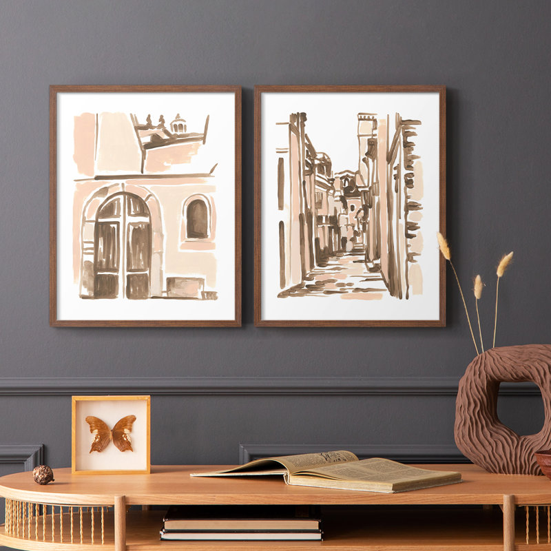 Blush Architecture Study V-Premium, impression encadrée - prête à être accrochée - aucun clou requis - aucun clou requis