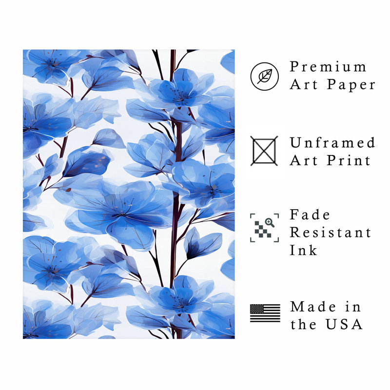 «Floral Blue Flower Dream II», reproduction d'art moderne sans cadre, H 16 po x l 12 po