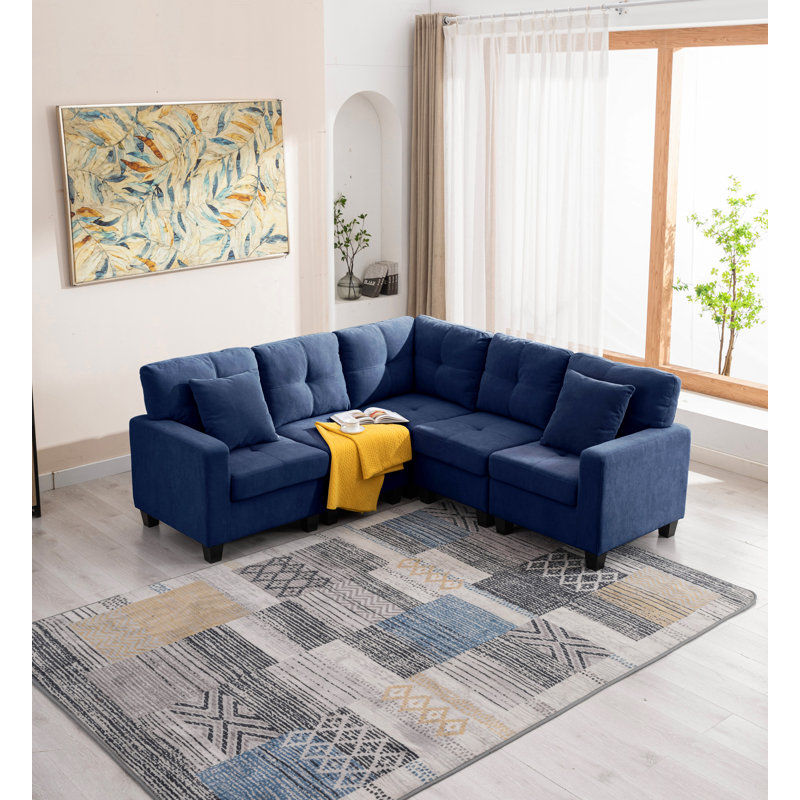Canapé modulaire de coin 82 po, Polyester bleu foncé