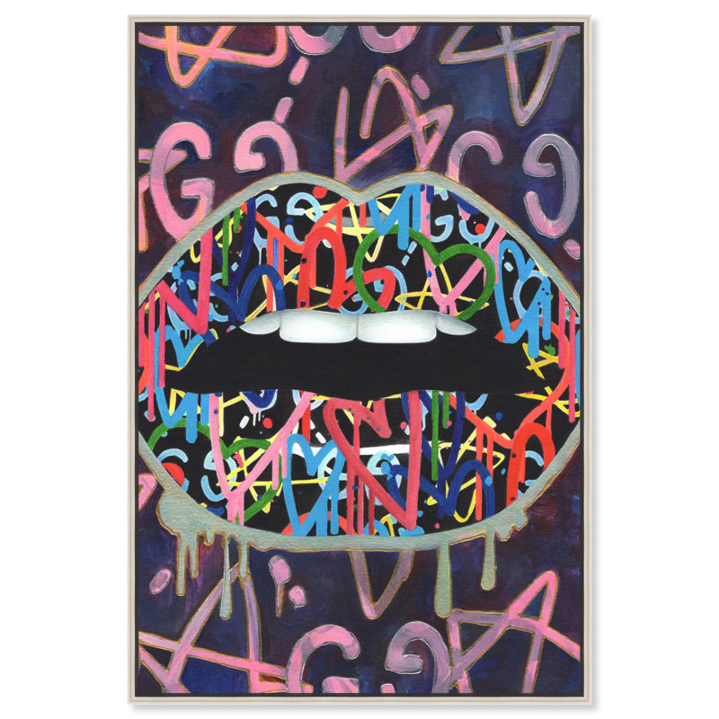 Art mural graffiti de luxe sur toile urbaine par Notoriart, H 16 po x l 11 po, Cadre argenté
