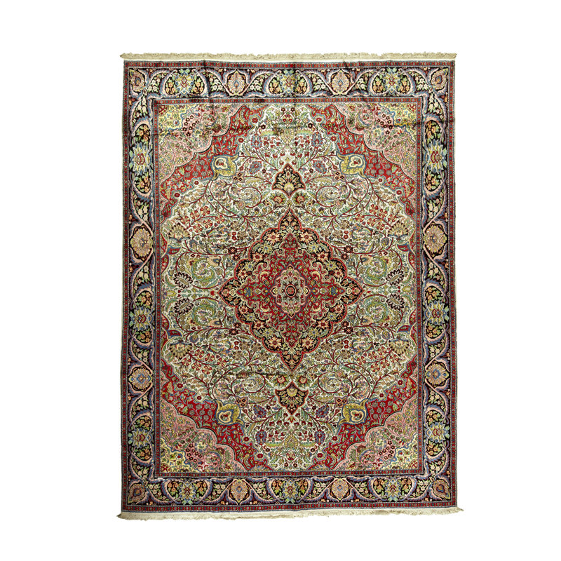 Kashmir Silk Oriental Area Rug in Red/Green