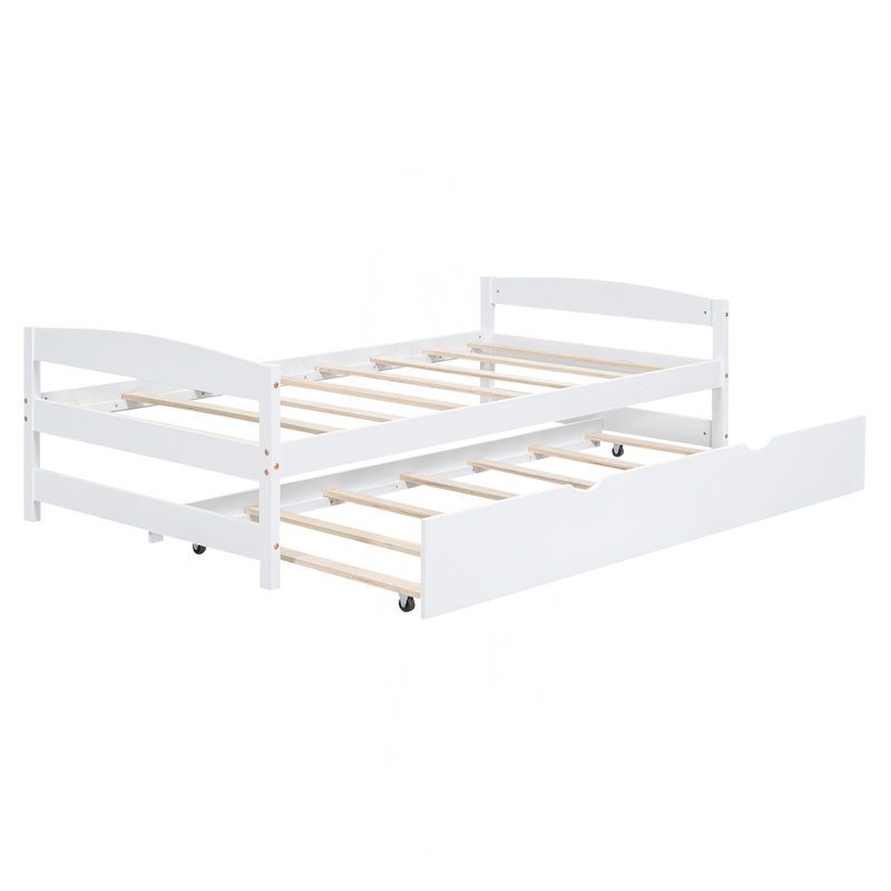 Lit plateforme simple avec lit gigogne simple, blanc