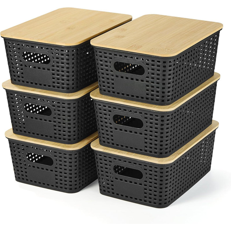 Plastic Storage Containers Stackable Storage Bins, Storage Baskets For Organizing Shelves Drawers Desktop Closet Playroom Classroom Office, 6 Pack