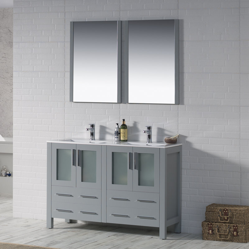 Mance 48'' Double Bathroom Vanity with Ceramic Top, Metal Gray