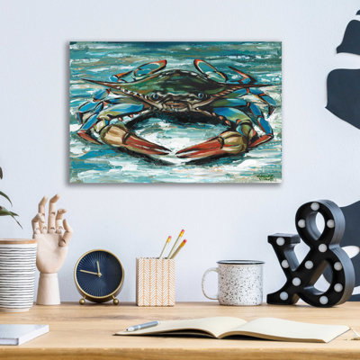 «Blue Palette Crab II» par Carolee Vitaletti, art mural en verre acrylique