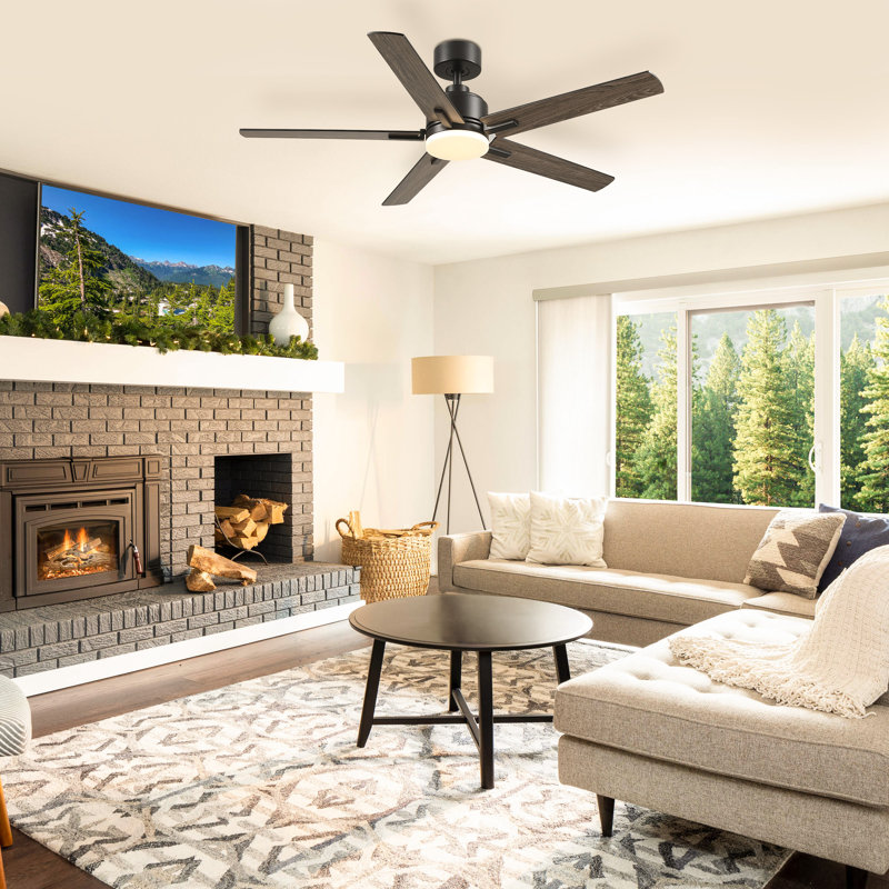 52"Ceiling Fan with Reversible Blades: Black / Dark Walnut Finish,  Adjustable Led Lights , 6-Speed Choice
