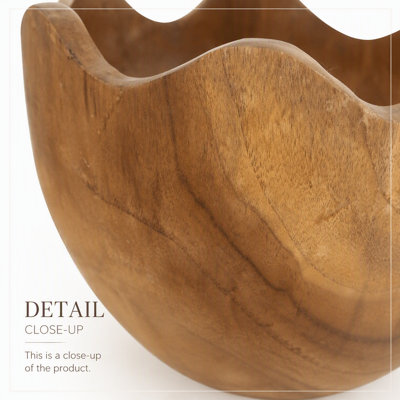 Bol décoratif en bois de teck de 26 x 26 x 14 cm avec rebord ondulé, idéal pour la décoration intérieure et les centres de table.
