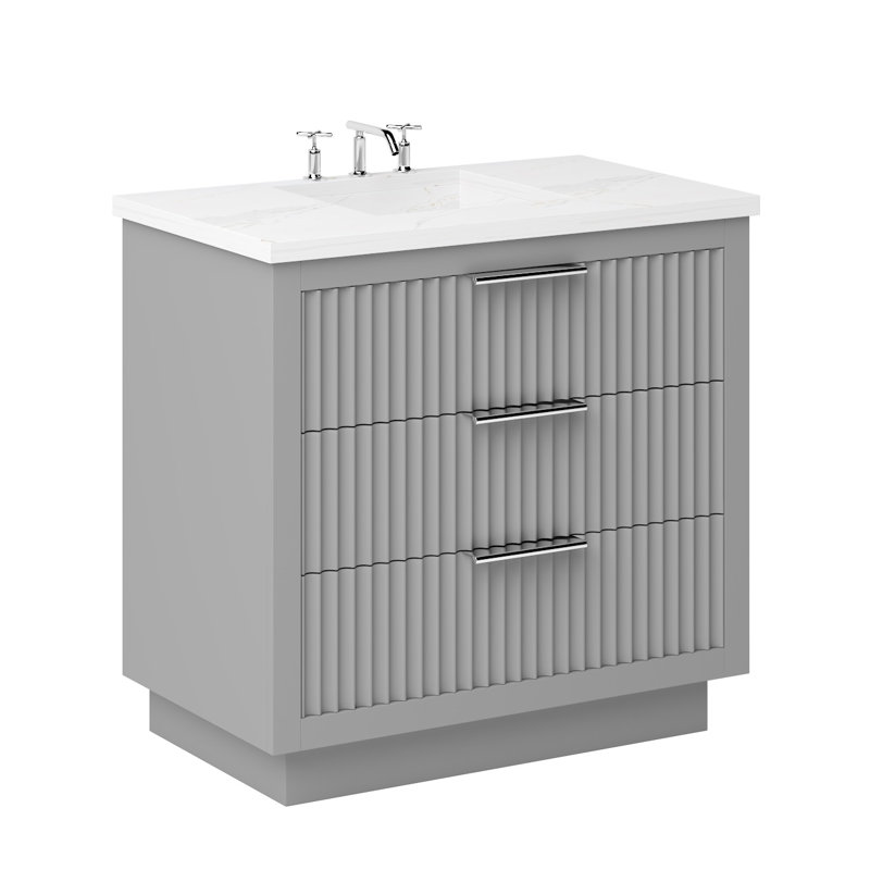 Lecrieú Three-Drawer Single Bath Vanity, Platinum Gray, Polished Chrome, 48"