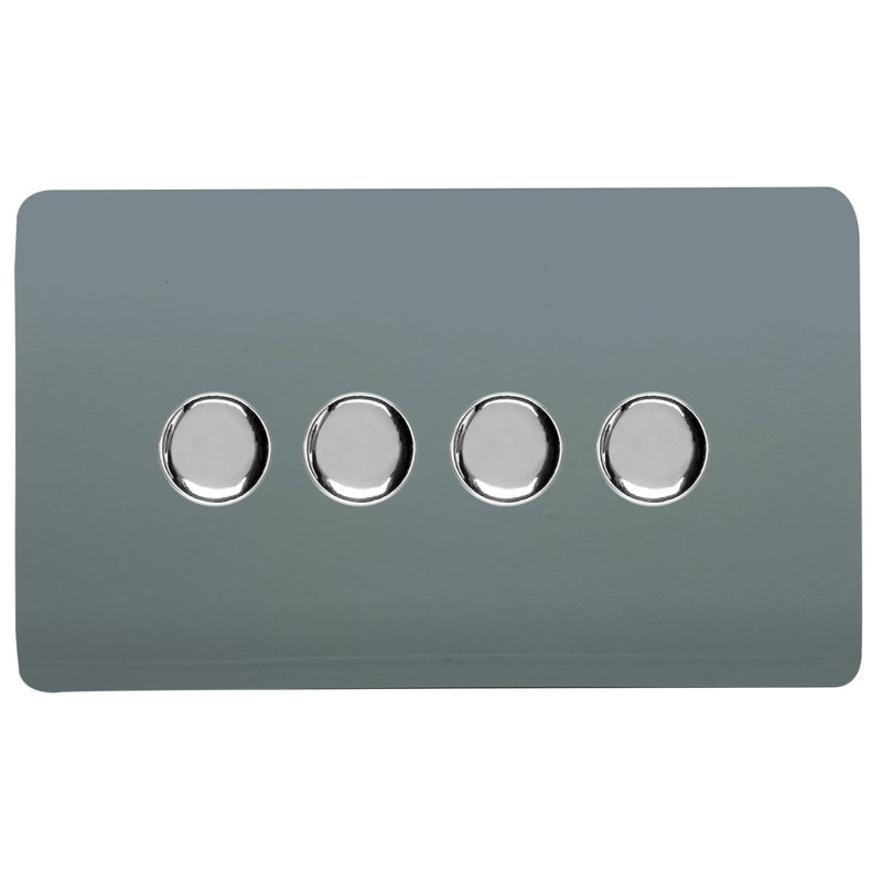 Trendi Switch 4 Gang 1 or 2 way 100w Rotary LED Dimmer Light Switch, Cool Grey