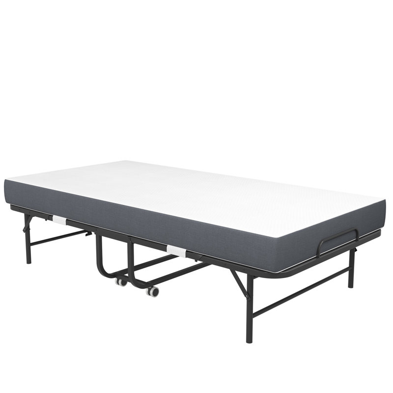 Lit pliant simple 75 po x 38 po avec matelas en mousse à mémoire de forme - portable et pliable pour les invités, structure en métal de 3,7 po, bureau, 38 po, pliable