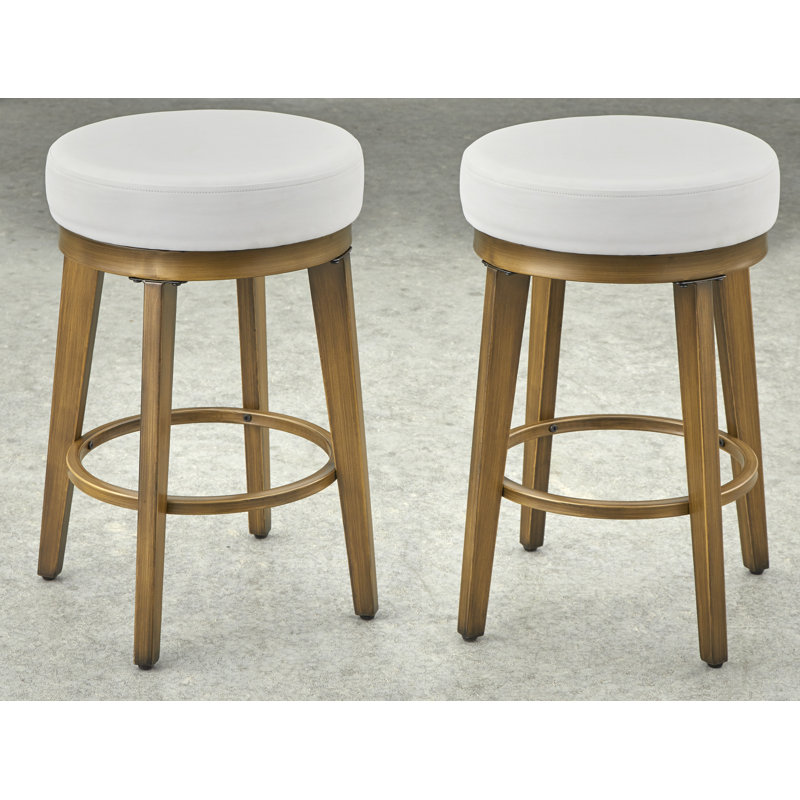 Ceianna Swivel Upholstered Counter Stool with Metal Frame, White