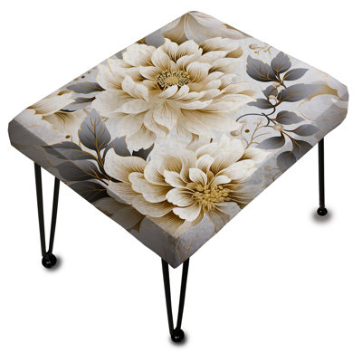 Repose-pieds rectangulaire blanc et doré Chrysalemum Mandalas II