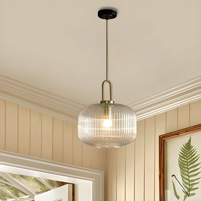 Ribbed Clear Glass Ceiling Light-Kitchen Island Light Fixture, Smokey Grey
