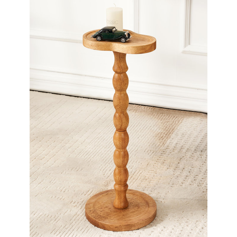 Solid Wood Bean-Shaped End Table,Pedestal Drink Table, Tall Plant Stand, Brown, Dark Brown Wood